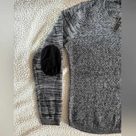 Lety & Me Ariana Gray Black Elbow Patch Knit Sweater Size Large - Picture 13 of 13